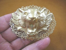 (B-LION-751) Lion head roaring + teeth Big cat filigree oval brass pin p... - $466.36 MXN