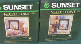 Vintage Sunset Needlepoint Kits 5607 Baby Bear 5608 Baby Bunny Almost Completed - $18.99