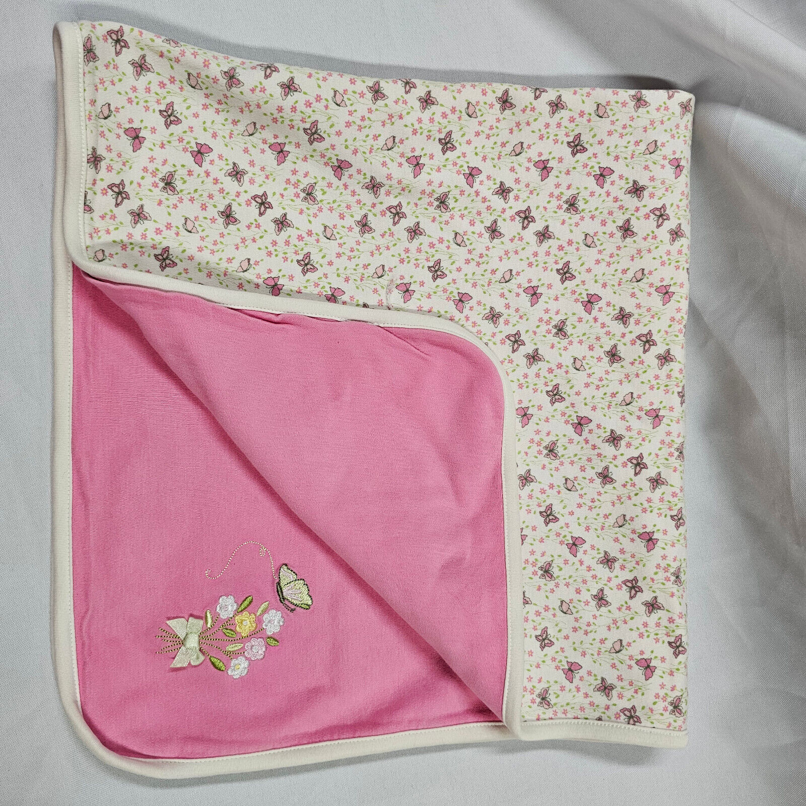 Primary image for Vintage Gymboree 2005 Butterfly Flower Cotton Baby Girl Blanket Pink