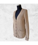 Orvis Linen Blend Metallic Gold Cardigan Sweater-Button Front-Pockets-Wo... - $37.95