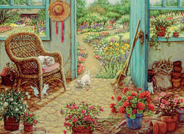 Framed canvas art print giclee cats kittens in the potting shed flowers garden - £31.13 GBP+