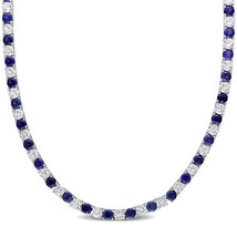 New Wedding Gift Blue Zircon Women&#39;s Tennis Necklace Chain 925 Silver - 18&quot; - £158.71 GBP