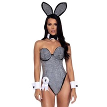 Playboy Bunny Costume Rhinestone Bodysuit Rabbit Ears Tail Bow Tie Black PB148 - £119.62 GBP
