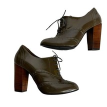Robert Clergerie Green Leather Lace Up Oxfords Block Heels Size 7 - £51.55 GBP
