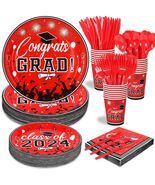 LELEMON Graduation Party Supplies Red Tableware Set Serves 25 Disposable - $353.12 MXN