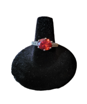Silvertone Red Gem Stone Ring Fashion Costume Jewelry Size 7.5 - £7.81 GBP