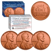 1943 Wwii Steel Lincoln Wheat Penny Coin Genuine Rose Gold Plated Coa - Qty Of 3 - £8.15 GBP