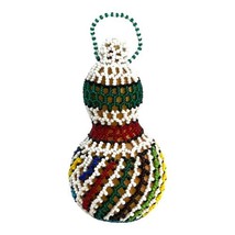 Vintage Bottle Native American Colorful Hand Seed Beaded Gourd with Cork 6” - $65.44