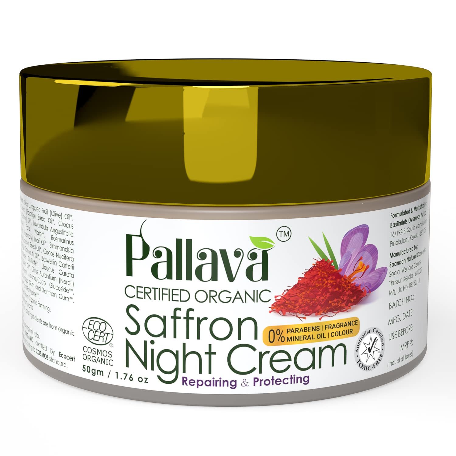 Pallava Organics Saffron Night Cream | Anti Ageing |For Men & Woman - 50gm - $25.99