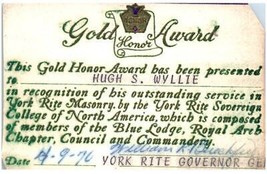 Vintage Masonic York Rite Gold Honor Award Card Pittsburgh 1970 - £11.60 GBP