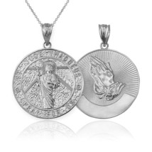 Sterling silver St. Jude Reversible Pray Medal Pendant Necklace - £31.44 GBP+