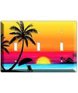 Romantic sunset Exotic Palm trees on a Paradise sandy beach triple gang ... - £14.93 GBP