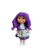 Vintage Purple Yarn-Haired 6” Doll With Polka Dot Dress &amp; Lace Details - $14.01