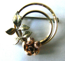 Vintage Krementz Gold Tone Metal Signed Wreath rose flowers pin brooch - £18.94 GBP