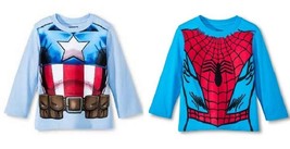 Spiderman or Captain America Toddler Boys Long Sleeve T-Shirts 2T or  3T NWT - £8.99 GBP
