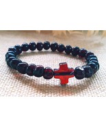 Religious Cross Stretch Rosary Baltic Amber Bracelet / Round Amber/ Unisex - £44.58 GBP