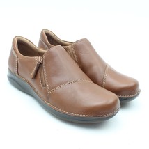 CLARKS Unstructured Appley Zip Womens Brown Leather Loafers Flats Sz 8.5 - £51.86 GBP