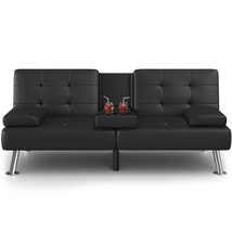 Futon Sofa Bed Faux Leather Couch Modern Convertible Folding Recliner wi... - $214.21
