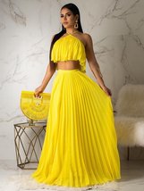 Euro Solid Color Pleated 2 Pieces Maxi Skirt Sets - $49.95