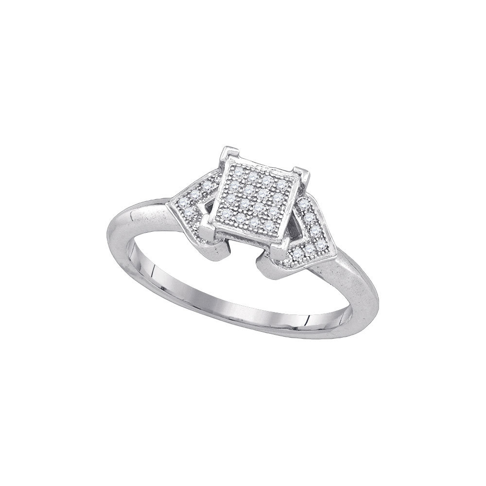 10k White Gold Womens Round Diamond Square Cluster Fashion Ring 1/10 Cttw