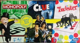 Hasbro MONOPOLY/Clue/Twister Triple Play Pack of 3 Family Board Games Ages 6+ - £19.97 GBP