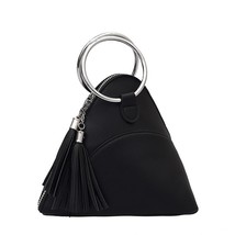 Mini Triangle Tote Ladies Tassel Round Metal Handle Purses Pyramid Shaped Design - £21.35 GBP