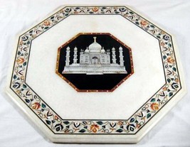 18&quot; White Marble Coffee Table Top Taj Mahal Marquetry Inlaid Arts Home Decor - £604.38 GBP