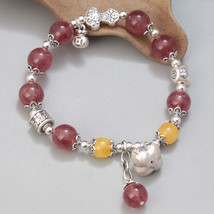 Round Crystal Beaded With Sterling Silver Lucky Fu Bracelet,Gift For Her - £39.88 GBP