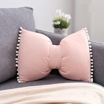  Decorative Throw Pillow Covers with Pom Poms Soft Velvet Pillow Cases Bow L - £26.93 GBP