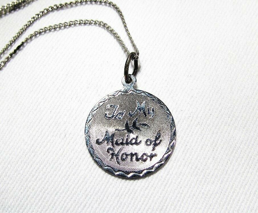 Primary image for Vintage Sterling Silver "To My Maid of Honor" Pendant Necklace 18" C2358