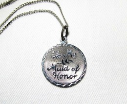 Vintage Sterling Silver &quot;To My Maid of Honor&quot; Pendant Necklace 18&quot; C2358 - £15.36 GBP