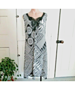 One World  dress  midi hanky hem crochet trim PL black white paisley sle... - $14.65