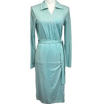 J. McLauglin Silk Wrap Dress Blue Size M Long Sleeve V-Neck Collared Bel... - $68.36