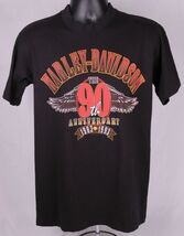 Harley Davidson T Shirt-Black-1990's-L-Motorcycle-90 Year-Island Riders ... - $22.49