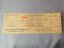 1931 Coca Cola Asheville NC Bottling Co Coke Payroll Check - £12.39 GBP