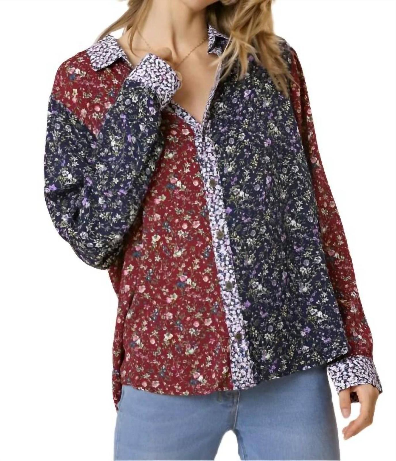 Umgee Mixed Floral Roll Tab Shirt Floral Multi - $41.00