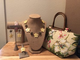 Yellow Plumeria/Mongo Shell &amp; Hand Bag Ensemble Set,Hawaiian Wear,Mix &amp; ... - £87.92 GBP