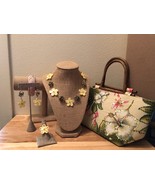 Yellow Plumeria/Mongo Shell &amp; Hand Bag Ensemble Set,Hawaiian Wear,Mix &amp; ... - £82.22 GBP