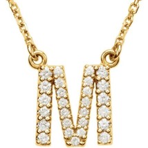Precious Stars 14K Yellow Gold 1/6CTW White Diamond Initial M Pendant Necklace - £456.43 GBP