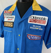 Vintage Hilton Bowling Shirt Racing Patches USA Pit Crew Mens Large 70s 80s - £79.92 GBP