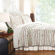Elegant Full Queen 100% Cotton Ruffled Multi-Color Stripes Quilt Set - €145,00 EUR