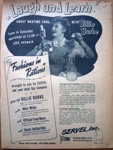 Servel Gas Refrigerator Billie Burke Wartime Food  Magazine Advertisemen... - £6.36 GBP