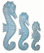 WorldBazzar Nautical Set of 3 Wood Teal Blue Aqua Seahorses Wall Art Dec... - $24.69