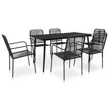 7 Piece Garden Dining Set Cotton Rope and Steel Black - £295.60 GBP