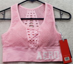 Aéropostale Sports Bra Womens Small Pink Mesh Wide Straps Round Neck Activewear - £15.84 GBP