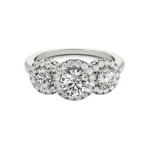 New Three stones 925 Sterling Silver Ring Luxury  Round Cut Zirconia Women Engag - £59.08 GBP