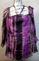 INC International Concepts Blouse Top Womens XL Purple Black Tie Dye Square Neck - £17.72 GBP