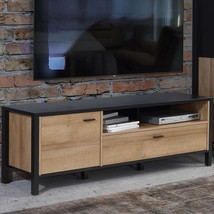 High Rock Industrial Rustic Wooden TV Tele Stand Unit Cabinet Matt Black Oak - £221.79 GBP