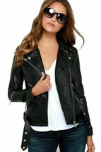 Women LambSkin Soft Real Leather Jacket Motorcycle Black Slim Fit Biker Jacket - £85.50 GBP