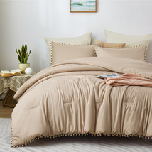 Boho Comforter Set, Boho Bedding set with Pom Poms Fringe Design, 1 Aesthetic Co - £41.20 GBP